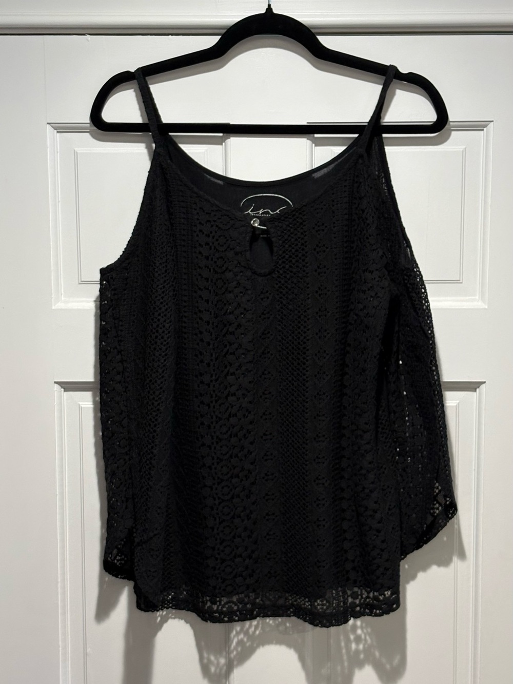 INC International Concepts Black Lace Cold-Shoulder Top